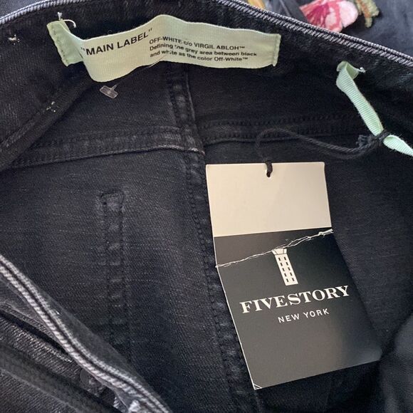 OFF-WHITE Diag Cherry flared jeans Vietag black Multi- Made in Italy 25” - Picture 10 of 11